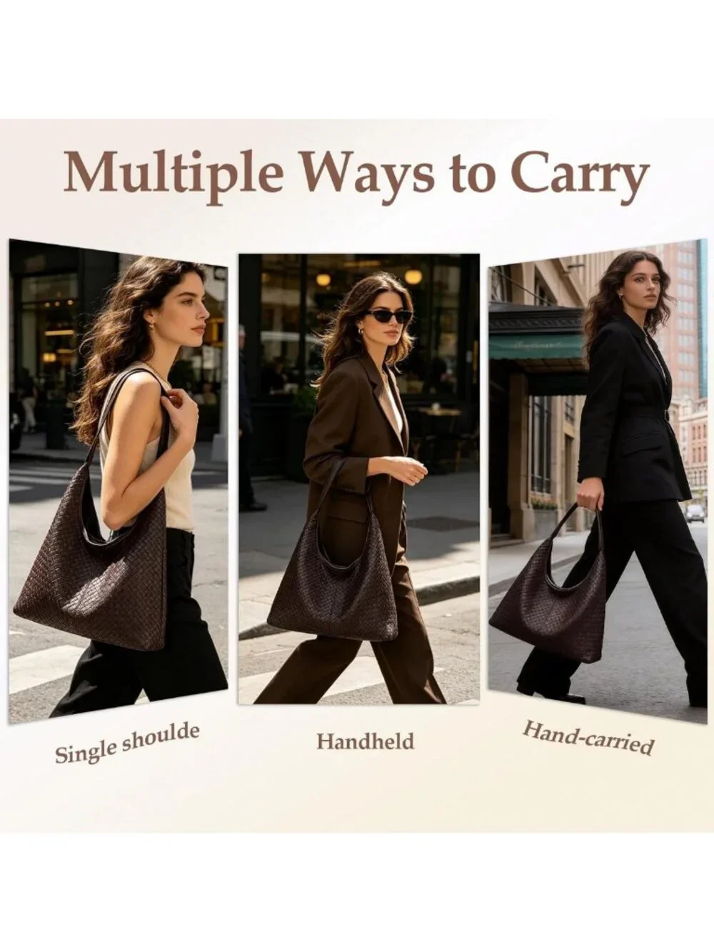 Chic Woven Vegan Leather Hobo Tote Bag | Large Slouchy Purse with Magnetic